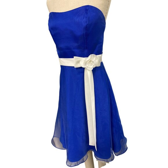 Vintage Alfredo Angelo Strapless Eletric Blue Dress With White Sash Rose Detail - Picture 4 of 8